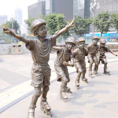 城市广场摆放玻璃钢仿铜童趣玩轮滑儿童人物组合小品 儿童雕塑笔画昆虫深海纸艺