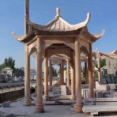 仿古建筑户外摆放凉亭园林摆放晚霞红雕塑 