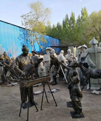 园林户外玻璃钢仿铜情景小品烤羊肉串的人物雕塑 
