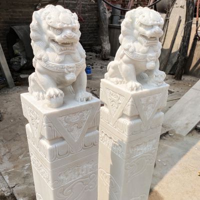 青石汉白玉石雕招财镇宅动物狮子拴马桩雕塑 拴马桩雕塑石雕模型价格表动物