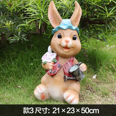 花园草坪玻璃钢拿水壶的兔子雕塑 兔子雕塑玉石陨石青石蜗牛
