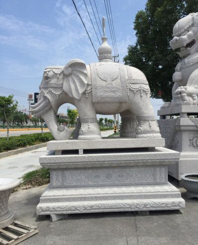 天然花岗岩招财大象雕塑 大象雕塑石雕红色石在院子