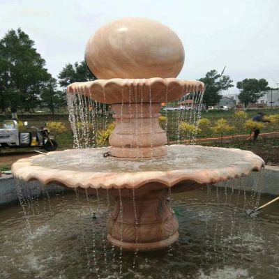 户外景观晚霞红石雕流水摆件风水球喷泉雕塑 风水球雕塑价格照片花岗回事