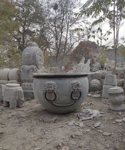 仿古园林景观石雕水缸雕塑 水缸雕塑图片石头作品正方形