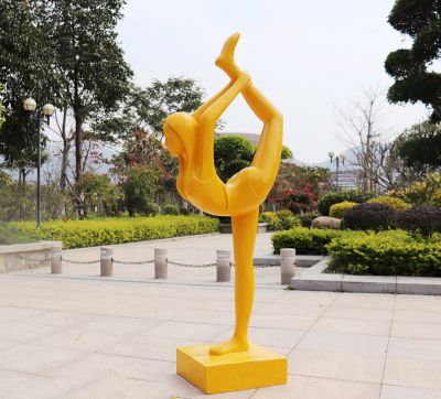 公园摆放玻璃钢抽象瑜伽运动人物雕塑 