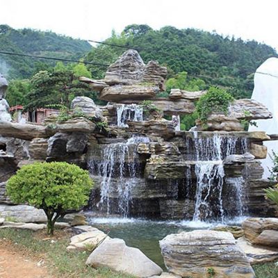 户外园林大理石穿天然流水摆件假山雕塑 