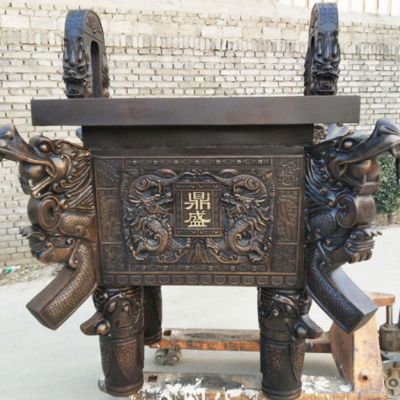 园林户外景观玻璃钢仿铜创意景观浮雕龙香炉鼎雕塑 
