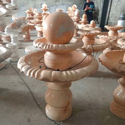 别墅庭院摆放晚霞红二层风水球喷泉 风水球雕塑石雕小区制作景区