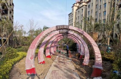园林户外景观创意景观圆形拱门雕塑摆件 拱门雕塑过程金色儿童步骤