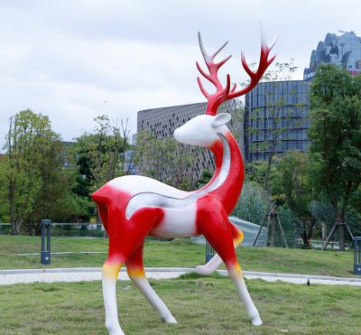 园林景观玻璃钢抽象梅花鹿雕塑 梅花鹿雕塑厂家摆设意向代表