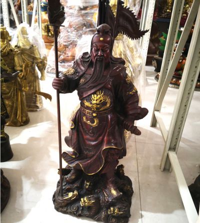 家居供奉佛像景观玻璃钢仿铜关公雕塑 关公雕塑公园龙卧虎正面贡品
