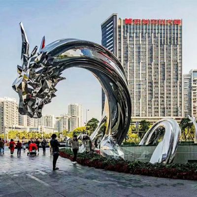 购物广场摆放镜面不锈钢龙景观雕塑 