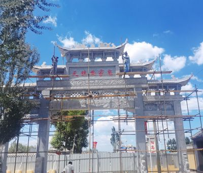 景区镂空浮雕仿古城楼门牌坊石雕 