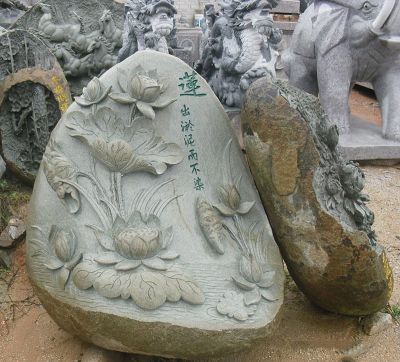 户外别墅公园石头浮雕荷花雕塑 荷花雕塑图片素描含义寿山石