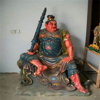 寺庙供奉佛像玻璃钢彩绘坐着的佛像哼哈二将雕塑 
