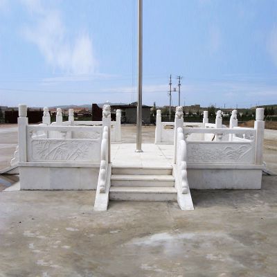 公司企业广场摆放汉白玉旗台围栏栏板 旗台雕塑栏杆政府别墅寺庙