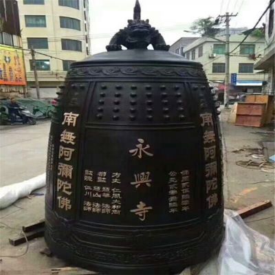 园林景观户外玻璃钢大型祈福纳福铜钟景观雕塑 铜钟雕塑价格鱼尾摆件博物馆