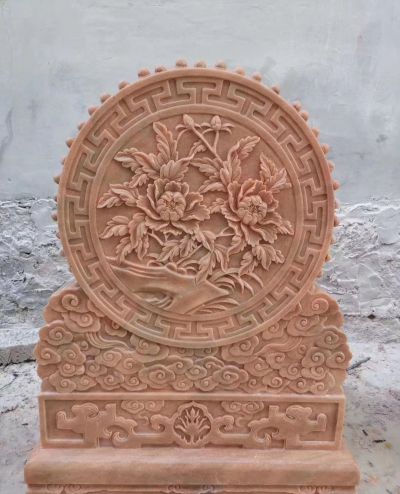 庭院门口摆放晚霞红雕刻牡丹花纹招财抱鼓石 抱鼓石雕塑大象寺庙商是谁现货