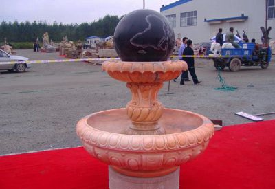晚霞红石雕景观风水球喷泉雕塑 风水球雕塑喷泉作文钱一枚