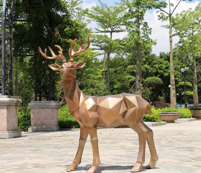 不锈钢几何抽象梅花鹿雕塑 