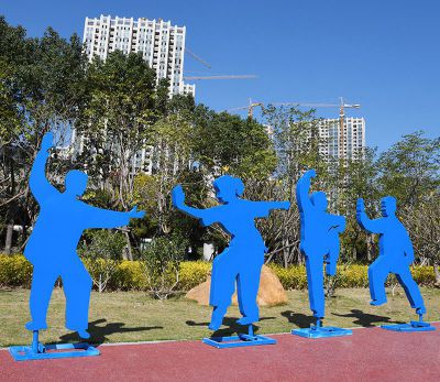 不锈钢剪影几何抽象练太极的人物景观雕塑 太极雕塑太极拳地方铜雕立体