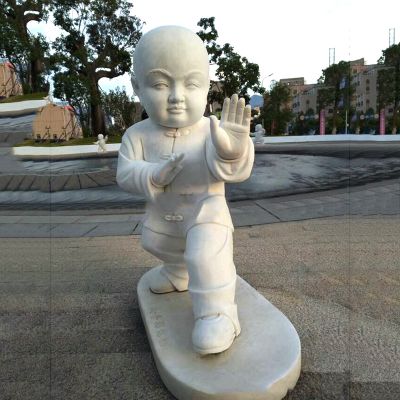 公园景观创意石雕练太极的儿童景观雕塑 儿童雕塑摆件荷花效果图兔子
