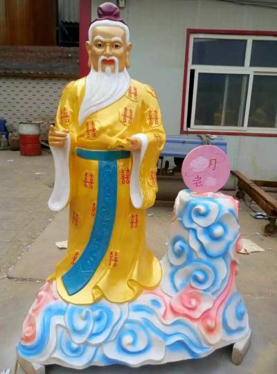 寺庙景点摆放玻璃钢彩绘月老雕像