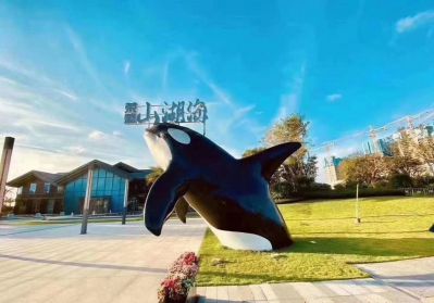 园林景观玻璃钢创意景观海豚雕塑 海豚雕塑玻璃钢儿童画白色绿化带