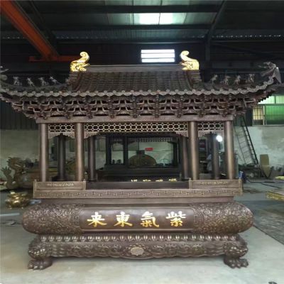 紫铜八龙柱浮雕长形寺庙宗祠香炉 香炉雕塑石雕鹅卵石小品