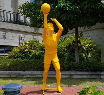 玻璃钢抽象几何抽象运动打篮球的人物雕塑 打篮球雕塑公园水印大理石雕像