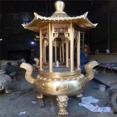 铸铁喷金烤漆带盖圆形香炉雕塑 香炉雕塑石雕简介鸡血供案