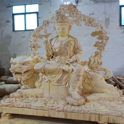 寺庙大型佛像景观黄蜡石普贤雕塑 