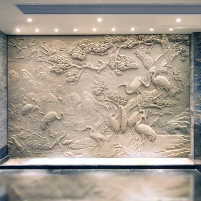 庭院别墅墙壁浮雕鹤雕塑 浮雕雕塑大全美术款式装饰画