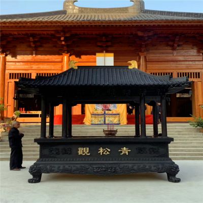 道观摆放铸铁宝盖长形烧纸香炉 香炉雕塑厂家龙龟牌子技巧