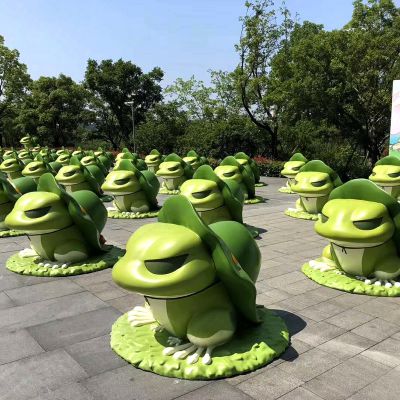 园林户外玻璃钢卡通青蛙雕塑 青蛙雕塑石雕水晶壁虎砚台