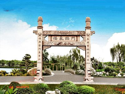 公园景观摆放简易单门柱花岗岩门牌楼雕塑 