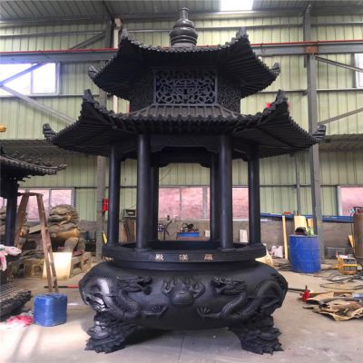 景区寺庙铜雕带盖浮雕龙纹祈福上香焚烧香炉雕塑 香炉雕塑厂家孔庙遂宁风水