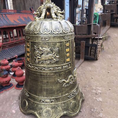 寺庙宗教祈福玻璃钢仿铜铜钟雕塑 铜钟雕塑景观校区警钟玉海