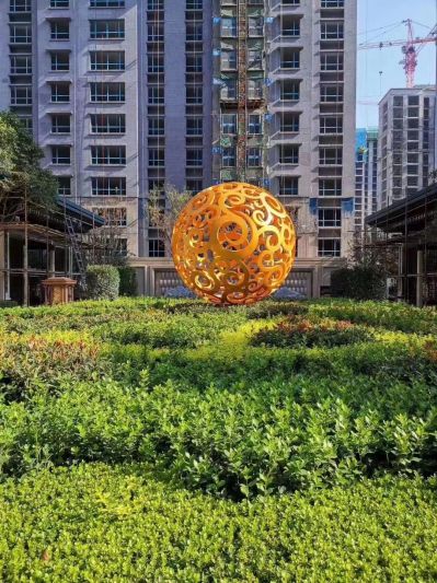 园林户外景观不锈钢金属创意镂空球雕塑 景观雕塑制作博乐雕塑家文昌