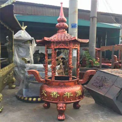 寺庙景观带盖圆形景观香炉雕塑 香炉雕塑石雕涟源繁昌熏香