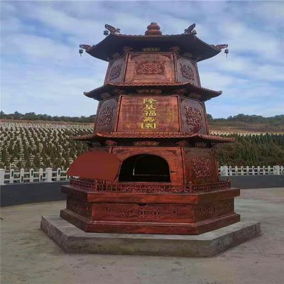 寺庙墓园摆放黄铜铸造多层宝塔烧纸香炉 香炉雕塑石雕子石老高石狮