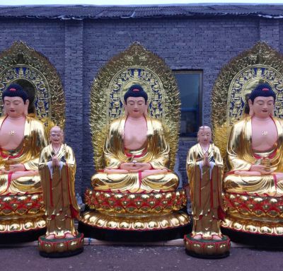 玻璃钢彩绘景区户外大型景观三圣雕塑 三圣雕塑石雕青石大理石寺庙