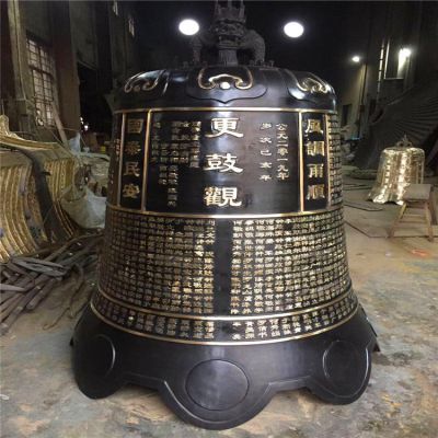 玻璃钢仿铜户外期间景观大型吊钟雕塑 铜钟雕塑大型佛堂图案方形
