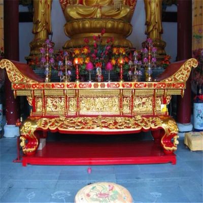 仿古寺庙供桌元宝桌贴金防腐木道观佛台雕塑 元宝雕塑玉石青石摆件教程