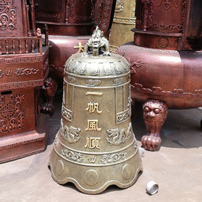 景点寺庙黄铜铸造一帆风顺祈福撞钟 铜钟雕塑寺院外国工艺品方口