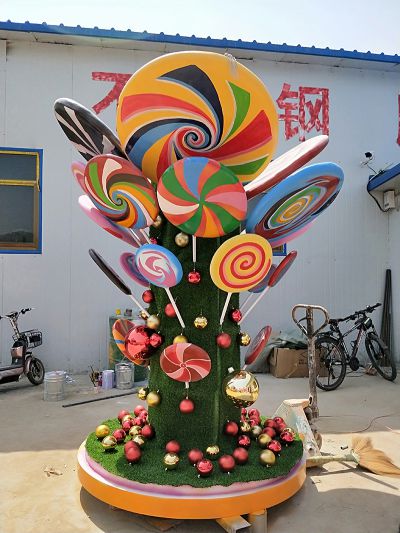 商场节日装扮玻璃钢卡通棒棒糖 棒棒糖雕塑作品效果图过程游乐场