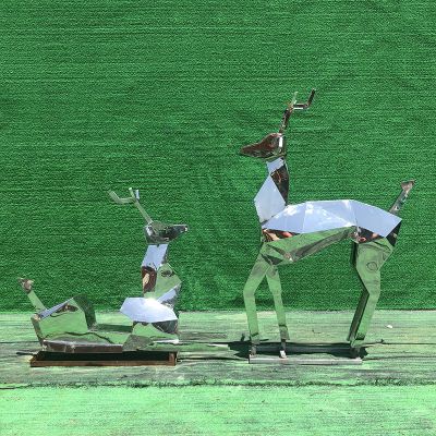 园林摆放不锈钢切面鹿动物雕塑 
