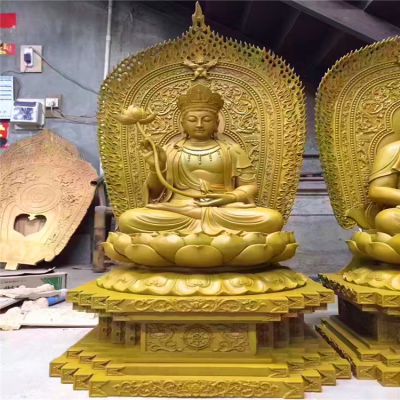 寺庙大型佛像摆件玻璃钢鎏金抛光观音雕塑 