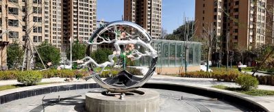 不锈钢金属水景树枝圆环雕塑 圆环雕塑不锈钢喷泉方形法律