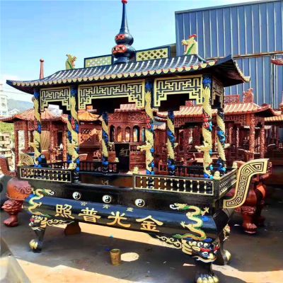 寺庙园林户外摆放铸铁八龙柱宝顶长形香炉 香炉雕塑石雕作用制作厂价钱